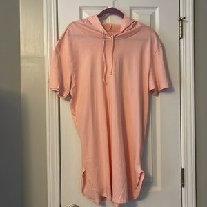 On Fire hooded cotton dress with side skits rounded hem. Peach color size 1X